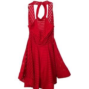 LUXXEL HOMECOMING/PROM/COCKTAIL DRESS, JUNIORS/WOMENS, S, RED FIT & FLARE HALTER